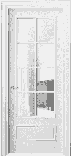 Дверь межкомнатная 8112 МБЛ Прозрачное стекло. Цвет Матовый белоснежный. Материал Гладкая эмаль. Коллекция Paris. Картинка.