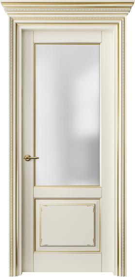Дверь межкомнатная 6212 БМБЗ САТ. Цвет Бук молочно-белый с золотом. Материал  Массив бука эмаль с патиной. Коллекция Royal. Картинка.