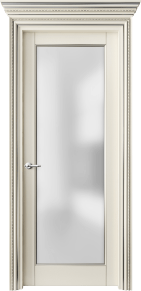 Дверь межкомнатная 6202 БМБС САТ. Цвет Бук молочно-белый с серебром. Материал  Массив бука эмаль с патиной. Коллекция Royal. Картинка.