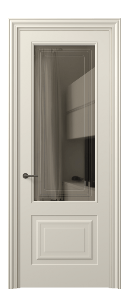 Межкомнатная дверь Маскот 8452 Матовый бежево-серый Прозрачное бронзовое стекло с гравировкой "Грани", триплекс Цена 72839 ₽ | Volhovec