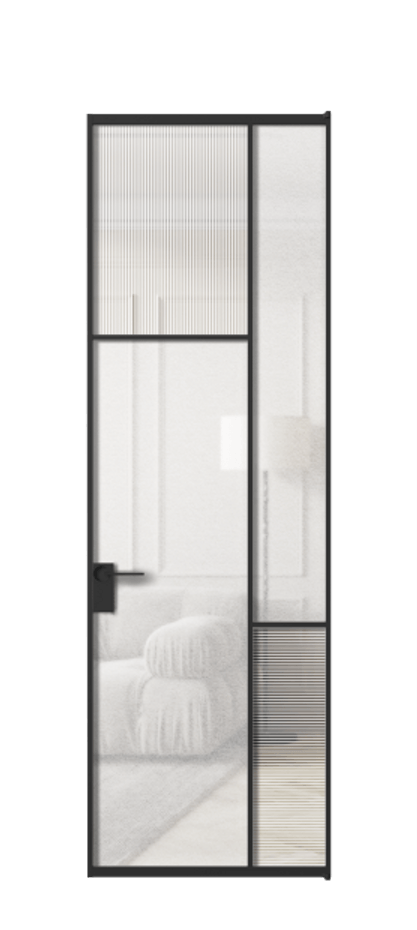 Межкомнатная дверь Мозаик АЛПЛ041.10 Алюминий Черный Рифлёное стекло "Дюна", триплекс, 6 мм + Фактурное стекло "Лёд", триплекс Цена 168070 ₽ | Volhovec