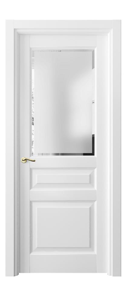 Межкомнатная дверь Лигнум 0710 Матовый белоснежный Сатинированное стекло с фацетом Цена 105199 ₽ | Volhovec