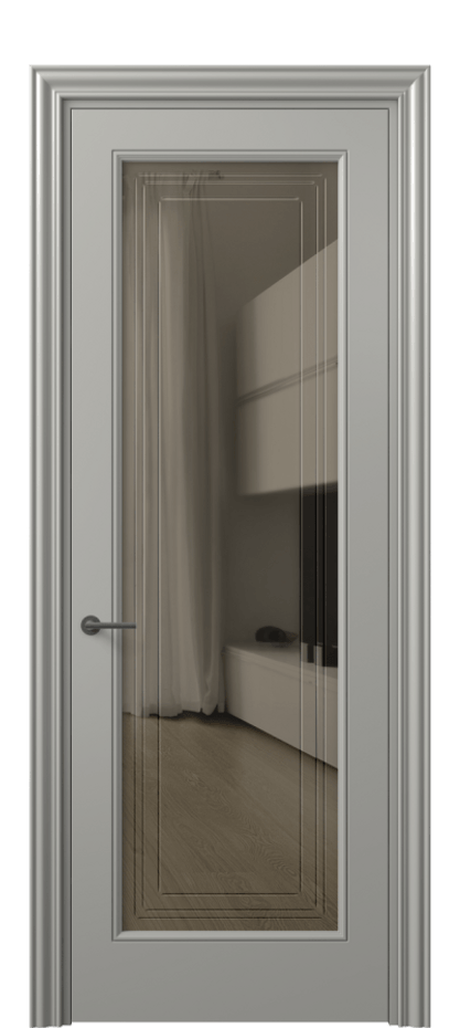 Межкомнатная дверь Mascot 8400 Матовый нейтральный серый Прозрачное бронзовое стекло с гравировкой "Грани", триплекс Цена 82499 ₽ | Volhovec