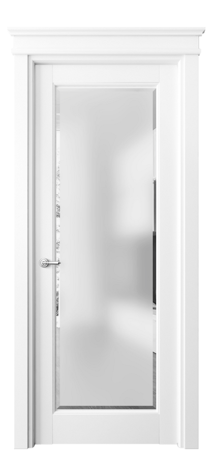 Межкомнатная дверь Тоскана Элегантэ 6300 Матовый белоснежный Сатинированное стекло с фацетом Цена 115219 ₽ | Volhovec