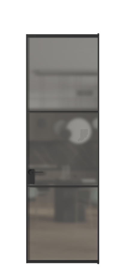 Алюминиевая дверь АЛПЛ040.03 Алюминий Черный Сатинированное серое стекло, триплекс Цена 145430  | Volhovec