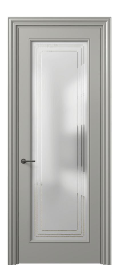 Межкомнатная дверь Mascot 8400 Матовый нейтральный серый Сатинированное стекло с гравировкой "Грани", триплекс Цена 82499 ₽ | Volhovec