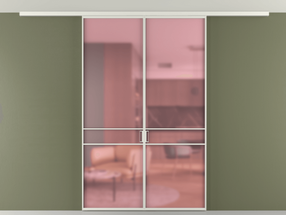 Перегородка Formato вдоль стены на потолок 2 створки АЛПР 040.02 Алюминий серый Сатинированное розовое стекло, триплекс Цена 186615 ₽ | Volhovec