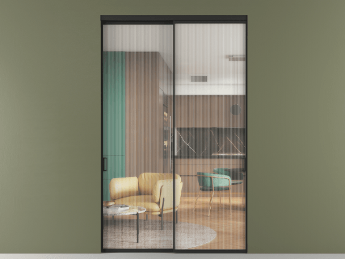 Перегородка Formato внутри проёма двустворчатая АЛПР 040.01 Алюминий Черный Рифлёное стекло "Moru", триплекс. Скрытый короб ЧЕР Цена 416080 ₽ 1. Полотно 2 шт. (800/2100 мм)
2. Комплект установки раздвижной системы
3. Базовый комплект фурнитуры
4.Ручка RONDO. Фабрика дверей Волховец 8 (800) 551 43 19 Перегородка Formato внутри проёма двустворчатая АЛПР 040.01 Алюминий Черный Рифлёное стекло "Moru", триплекс Цена 416080 ₽ | Volhovec