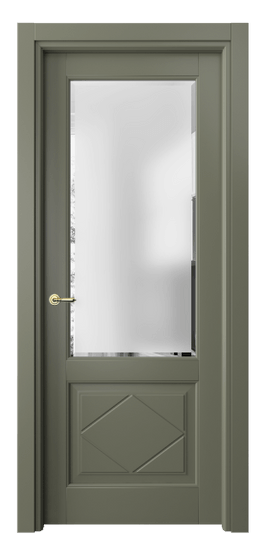 Дверь межкомнатная 6342 БОТ Сатинированное стекло с фацетом. Цвет Бук оливковый тёмный. Материал Массив бука эмаль. Коллекция Toscana Rombo. Картинка.
