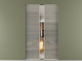 Алюминевая перегородка skr2_07_ Алюминий бежево-серый Серый сатин матовое. Цвет Алюминий бежево-серый. Материал Алюминий в эмали. Коллекция Перегородка Формато скрытый пенал 2 створки. Картинка.