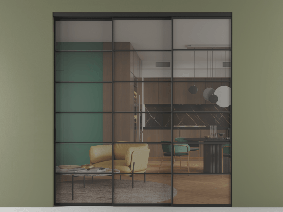 Алюминевая перегородка vn3_04 Серый триплекс ЧЕР. Цвет Алюминий Черный. Материал Алюминий. Коллекция Перегородка Формато внутри проёма 3 створки с синхронным механизмом. Фото. Алюминевая перегородка vn3_04 Серый триплекс ЧЕР. Цвет Алюминий Черный. Материал Алюминий. Коллекция Перегородка Формато внутри проёма 3 створки с синхронным механизмом. Картинка.