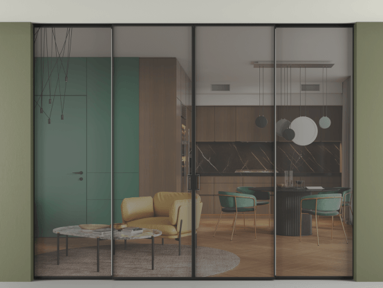 Алюминевая перегородка p2+2_01 Серый триплекс ЧЕР. Цвет Алюминий Черный. Материал Алюминий. Коллекция Перегородка Formato внутри проёма скрытое крепление в потолок 4 створки. Фото. Алюминевая перегородка p2+2_01 Серый триплекс ЧЕР. Цвет Алюминий Черный. Материал Алюминий. Коллекция Перегородка Formato внутри проёма скрытое крепление в потолок 4 створки. Картинка.