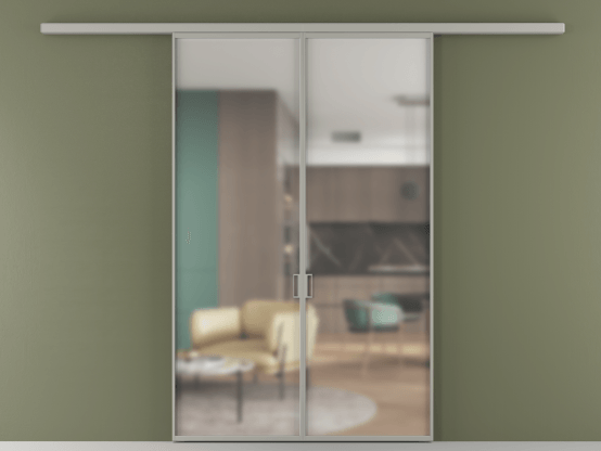 Алюминевая перегородка АЛПР 040.01_АНСР_Matelux Crystalvision_new. Цвет Алюминий нейтральный серый. Материал Алюминий в эмали. Коллекция Перегородка Formato вдоль стены 2 створки. Картинка.