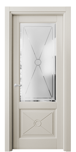 Дверь межкомнатная 6362 БОС Сатинированное стекло с гравировкой и фацетом. Цвет Бук облачный серый. Материал Массив бука эмаль. Коллекция Toscana Litera. Картинка.