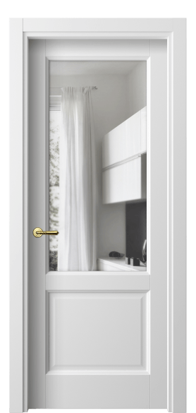 Дверь межкомнатная 1422 БШ Прозрачное стекло. Цвет Белый шёлк. Материал Ciplex ламинатин. Коллекция Galant. Картинка.